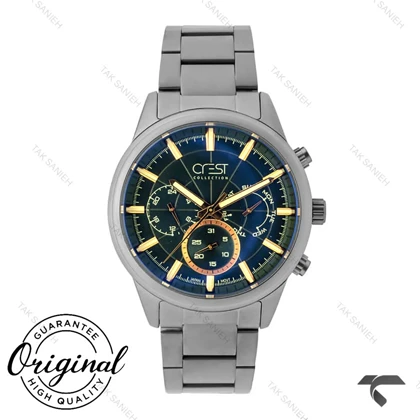 ساعت مردانه کرست 6258-4 فول دیت دودی صفحه آبی Crest-10865-G