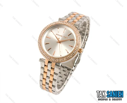 ساعت مایکل کورس زنانه رزگلد نقره ای نگین‌دار Mk-1571-L