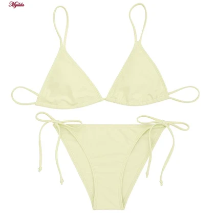 مایو دوتکه زنانه رنگ لیمویی مدل h-1210