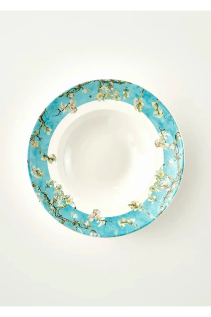بشقاب پاستا Bella Maison مدل Van Gogh Almond Blossom چینی - فیروزه‌ای