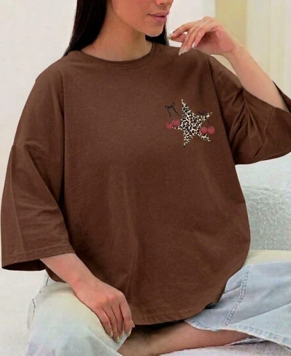 تیشرت باکسی طرح ستاره و گیلاس مدل دایانا کد 50369