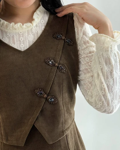 پیراهن مخمل آستین گیپور قهوه ای کد 5176