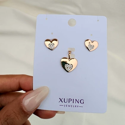 نیم ست قلب تخت نگین‌دار ژوپینگ بدون زنجیر