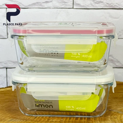 ظرف شیشه ای مستطیل 400 لیمون