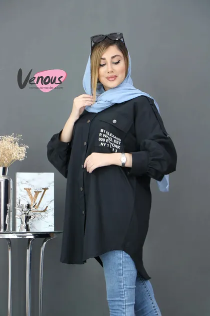 مانتو پوپلین جیب چاپی دکمه دار