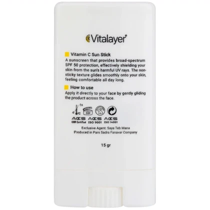 ضد آفتاب استیکی ویتالیر حاوی ویتامین سی با SPF50 بی رنگ مناسب انواع پوست 15 گرم