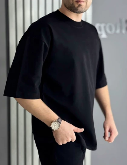 تیشرت لش بیسیک مشکی مردانه پارچه نخ پنبه ماکان گرم بالا