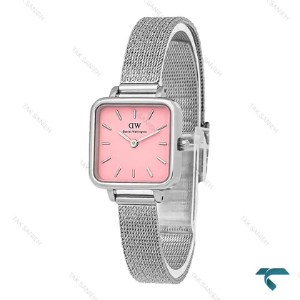 ساعت دنیل ولینگتون زنانه مربعی حصیری صفحه صورتی DW-7126-L