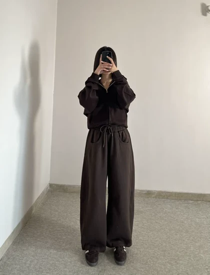 سویشرت دو زیپ باکسی Bershka قهوه ای کد 273