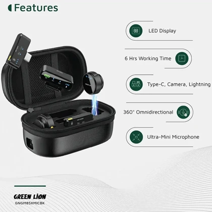 میکروفون یقه‌ای بی‌سیم سه کاره گرین‌لاین Green Lion GM-85X/GNGM85XMICBK