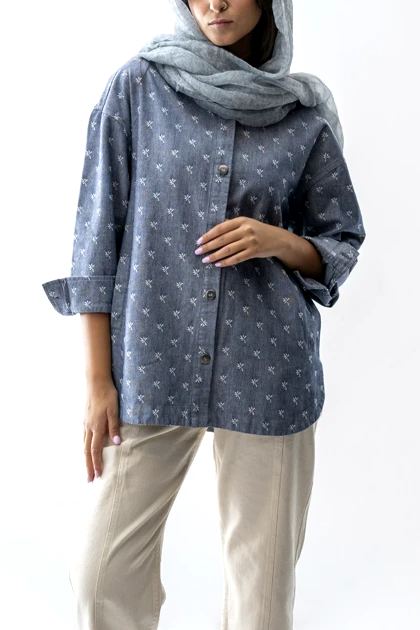 شومیز کتان گلدوزی آزاد زنانه