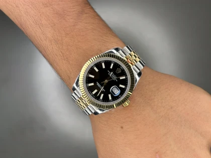 ساعت مچی رولکس دیت جاست سوئیسی سیلورطلایی صفحه مشکی Rolex Datejust