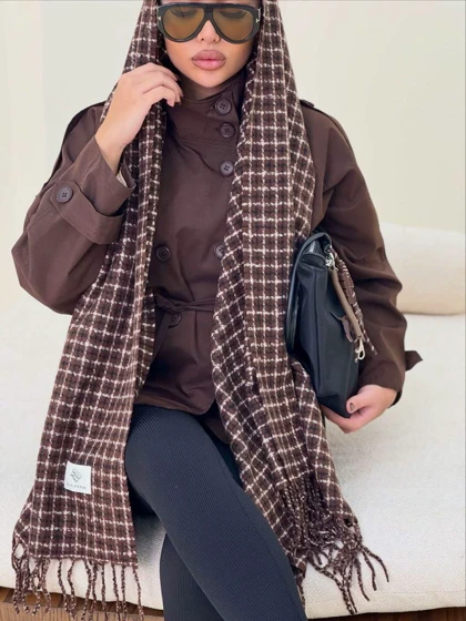 شال موهر وارداتی قهوه ای چهارخونه کد 400