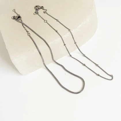 پابند (خلخال) دولایه استیل نقره‌ای طرح مینیمال