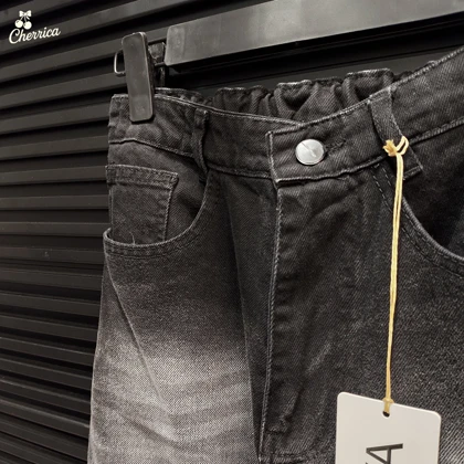 شلوار جین واید پشت کش ذغالی زنانه کد 57