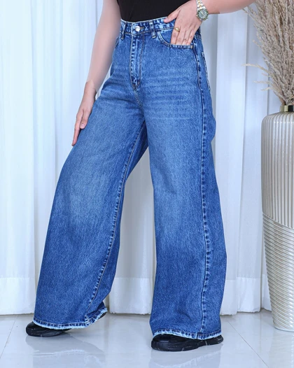 شلوار جین فول بگ زنانه رنگ آبی اقیانوسی (دریایی) قد 110 full-baggy jeans کد 912300