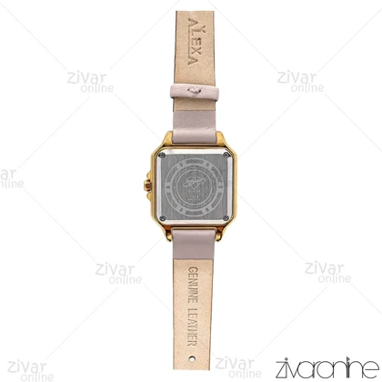 ساعت الکسا اسپشیال A2019 زنانه طلایی صورتی دور نگین بند چرمی 106216