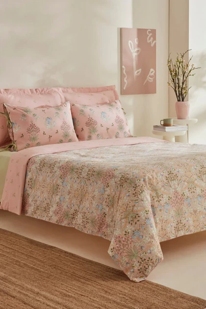 سرویس روتختی دو نفره Karaca Home مدل Flovy پنبه - صورتی پودری