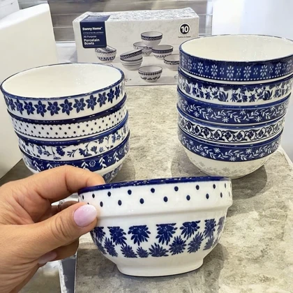 پیاله‌های آبی ده عددی دنی هوم مدل گل آبی میکس / BA61