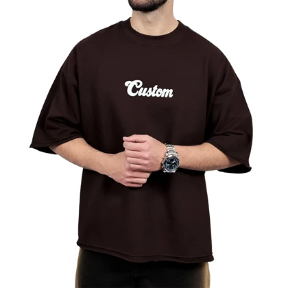 تیشرت مردانه قهوه ای پنبه سه نخ طرح ساده فونت