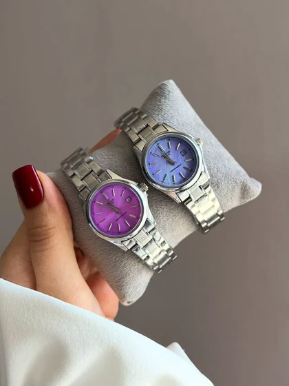 کاسیو گرد زنانه نقره ای ص صورتی (CASIO)