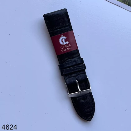 بند چرم کبری مشکی خشتی سایز 24mm کد 4624