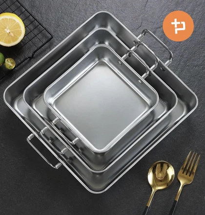 تابه سرو مربع استیل دسته دار سیلور