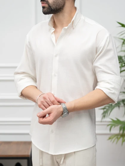پیراهن لینن سفید کدsh328