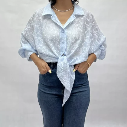 شومیز زنانه کراپ شیشه ای گل 002911247926