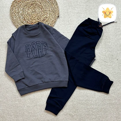 بلوز شلوار پسرانه جنس دورس با کیفیت مدل PASS مناسب 4 تا 8 سال