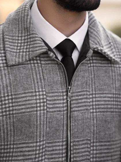 کاپشن چهارخونه طوسی کد j154