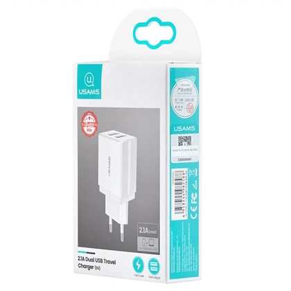 شارژر دیواری 2.1 آمپر یوسامز USAMS مدل cc090+sj099 با کابل تایپ سی