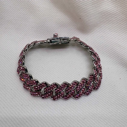 دستبند چین فول نگین صورتی | قفل کتابی