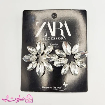 گوشواره زنانه زارا مدل گل کریستال سفید کد 180