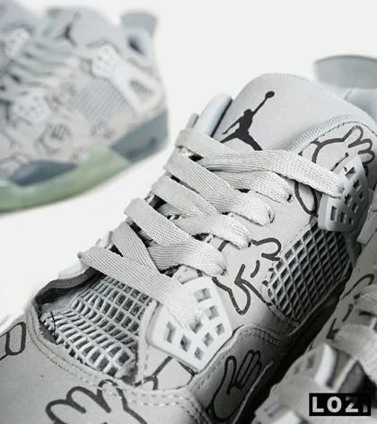 کفش کتانی ساق‌دار مردانه طوسی سبز Jordan 4 x Kaws