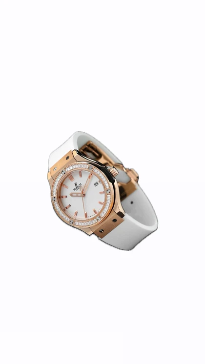 ساعت هابلوت دورنگین زنانه رزگلد بند سفید Hublot Diamonds Rosegold