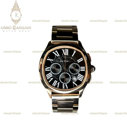 ساعت مچی کارتیه کورنوگراف بند رزگلد صفحه مشکی Cartier
