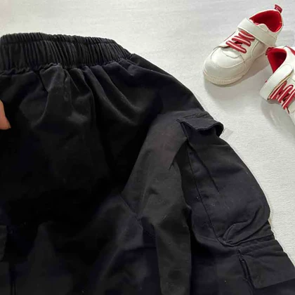 شلواربچه گانه کتان مشکی مدل بگ اورجینال