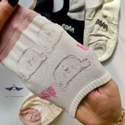 جوراب زیر قوزکی تدی دو رنگ سوزندوزی پاکوک