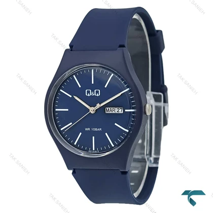 ساعت مردانه کیو کیو دو تقویمه سرمه ای بند رابر QQ-7771-G