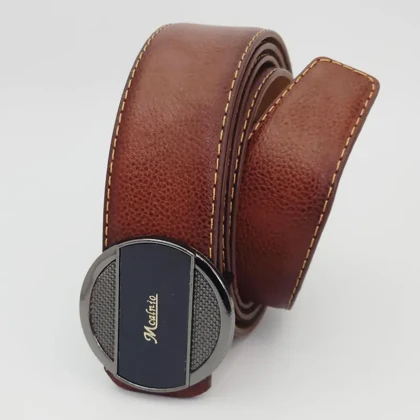 کمربند مردانه چرم مصنوعی (فوم) دور دوخت با سگک استیل شیشه‌ای کد 30609س