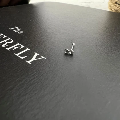 پیرسینگ بینی نقره‌ای با نگین دوتایی