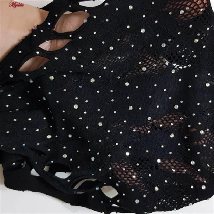 بادی فانتزی زنانه مدل نگین‌دار کد 4860-7186 رنگ مشکی