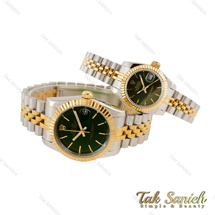 ساعت رولکس ست دورنگ طلایی صفحه سبز ایندکس خط Rolex-4514-S