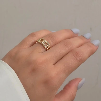 انگشتر ظریف زنانه زنجیری طرح جواهری - کد 8701