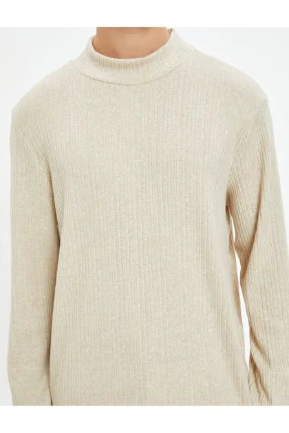 ژاکت بافتنی ظریف یقه بلند آستین بلند بافت نرم 4WAM70187MK