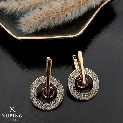 گوشواره ژوپینگ آویز دایره‌ای نگین‌دار طلایی