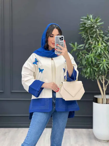 مانتو لینن ترکیبی طرح پروانه