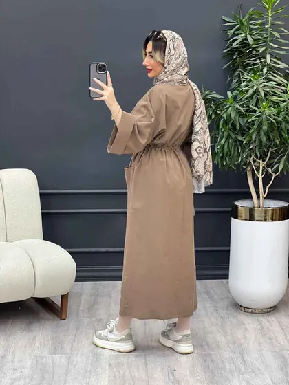 پیراهن بلند کمر گت تک جیب