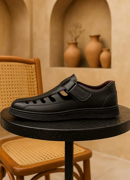 صندل مردانه مشکی زیره مشکی مدل Arman